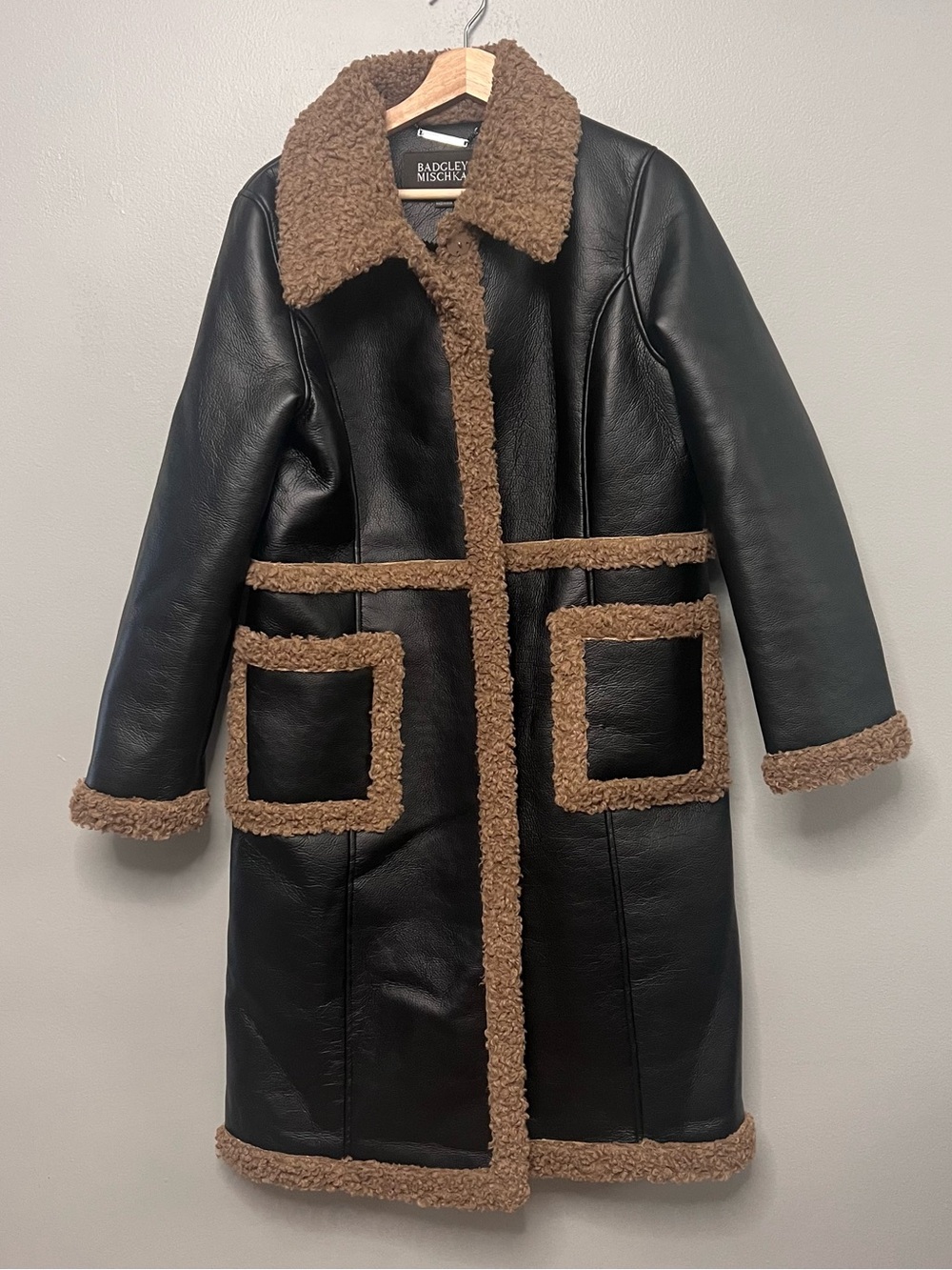 NWOT Badgley Mischa Faux Leather Coat W/ Faux Shearling Trim Medium 90s Y2K